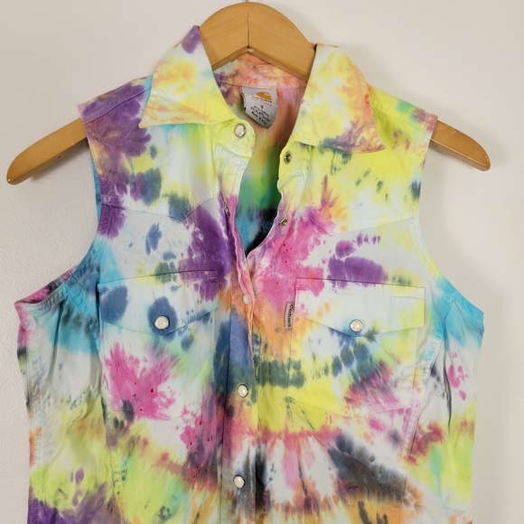 Carhartt Sleeveless Tye Dye Top Cotton Snap Front Western 2009 Fitted Structure - Picture 2 of 12